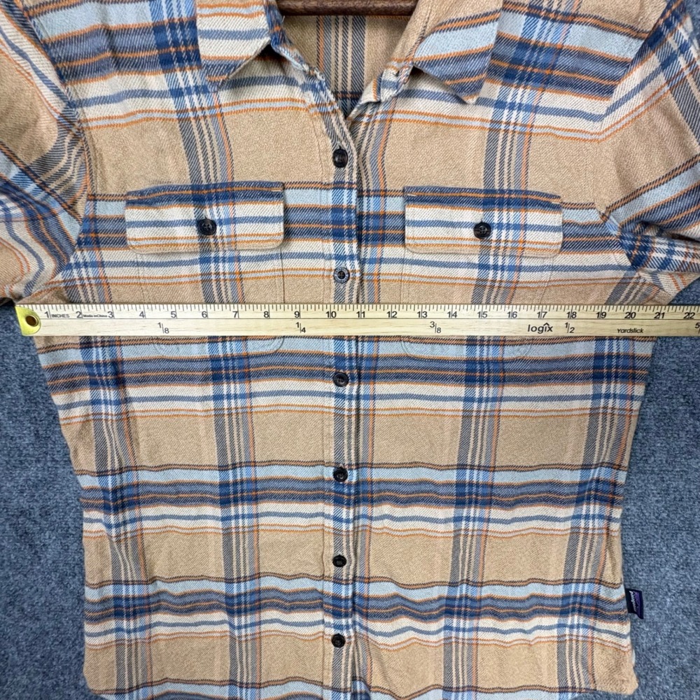 Patagonia Fjord Flannel Shirt Womens Large L Tan Plaid Organic Cotton Button Up - Picture 5 of 8